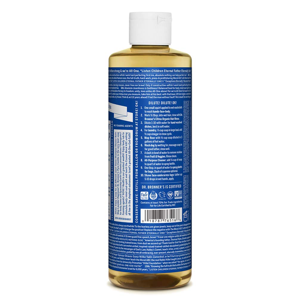 Dr. Bronner’s Pure-Castile Liquid Soap, Peppermint, 16 oz (Pack of 2) : Beauty & Personal Care