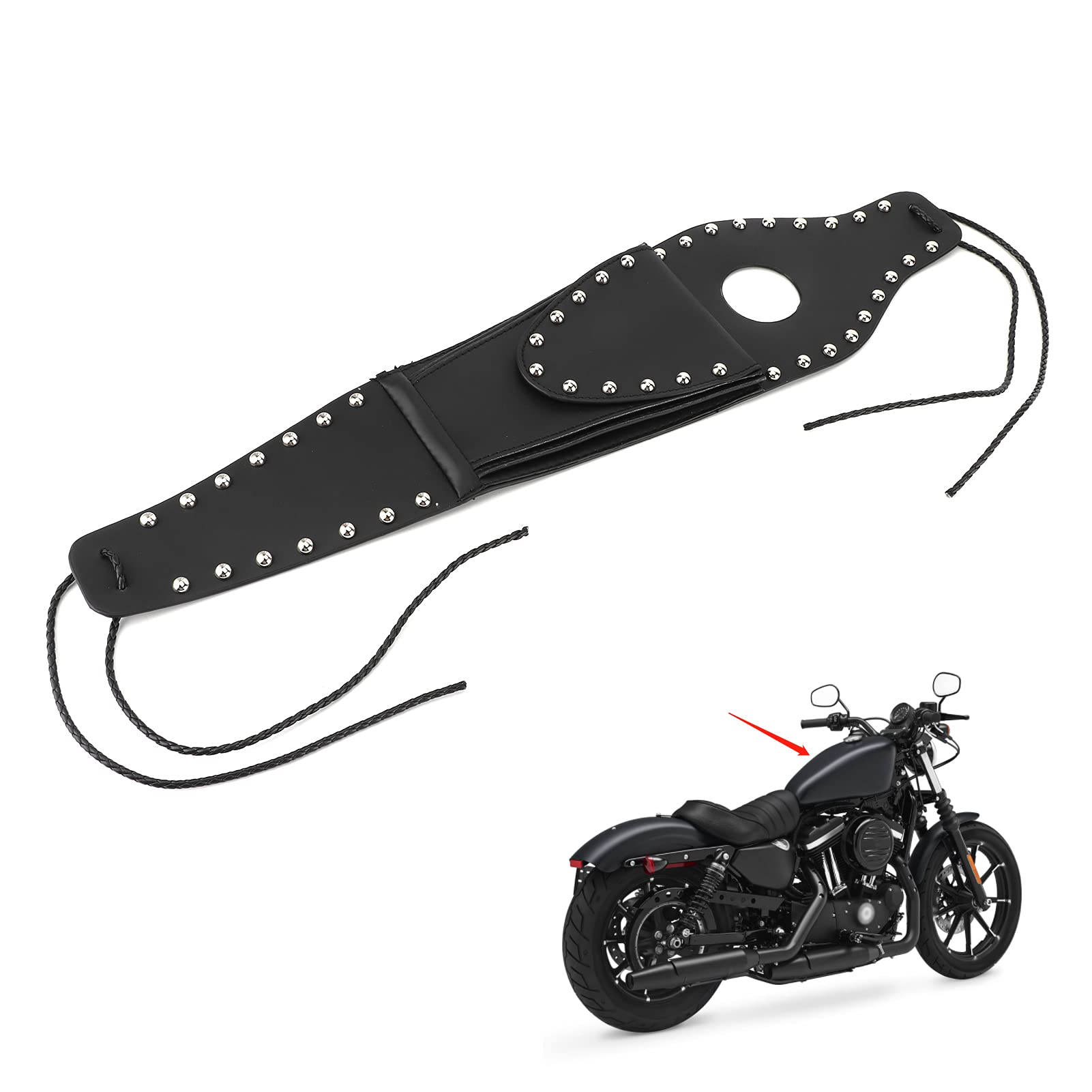 Copri Serbatoio Moto in Pelle PU con Borsa - Rivetti Argentati - Compatibile con Modelli XL 883, 1200, 48