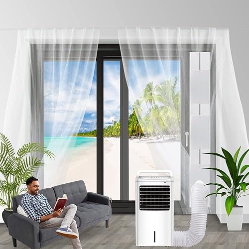 Miniatura 4 de Kit de aire acondicionado portátil para puerta corredera, kit de ventilación de puerta corredera de CA ajustable de 16.9 a 90 pulgadas, con 2 sellos