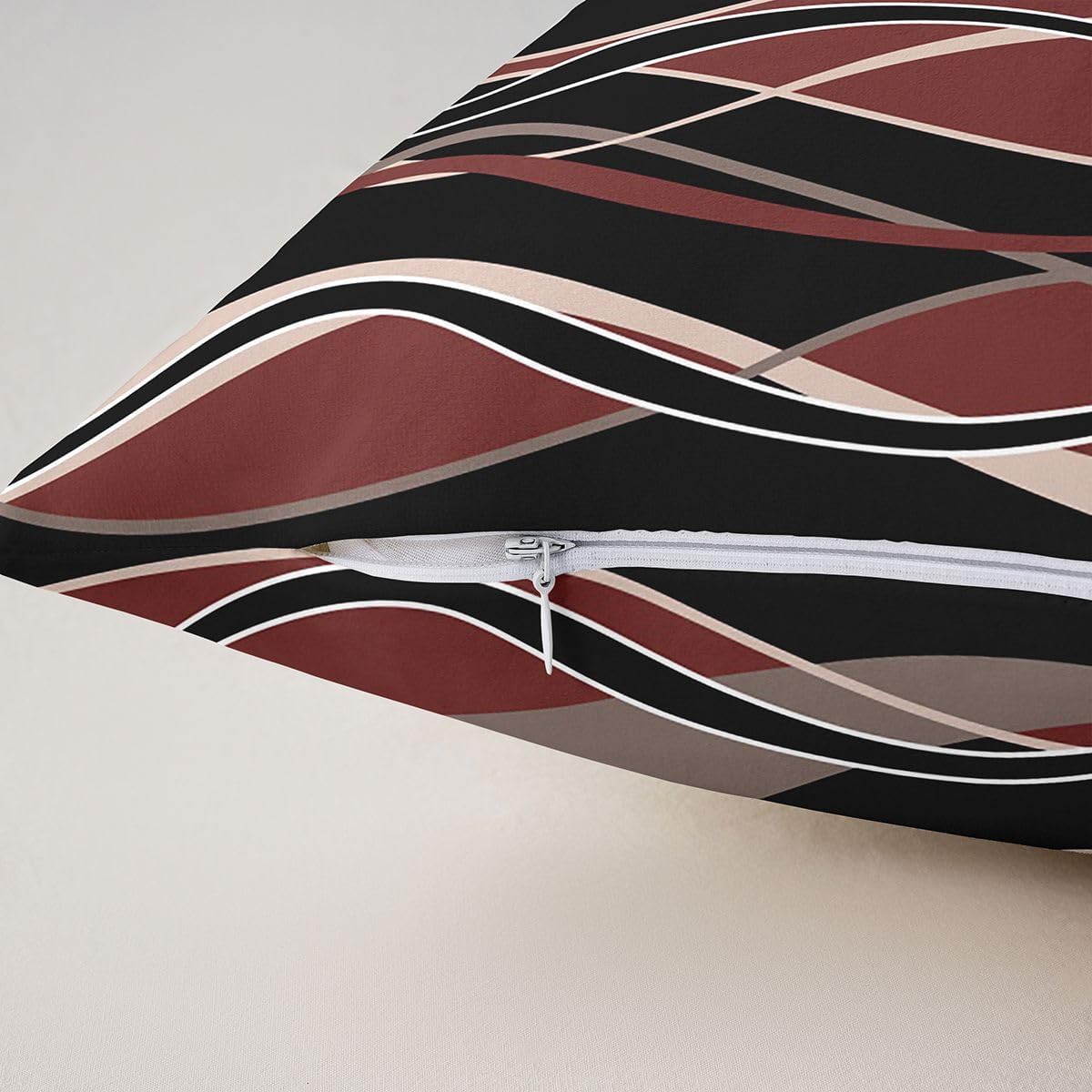 Geometric Pillow Covers 24x24 Pack of 2, Red White Black Gray Striped Throw Pillow Covers, Stripes Decorative Pillow Covers, Abstract Wave Curve Decorative Accent Pillow Cases Bedroom Decor