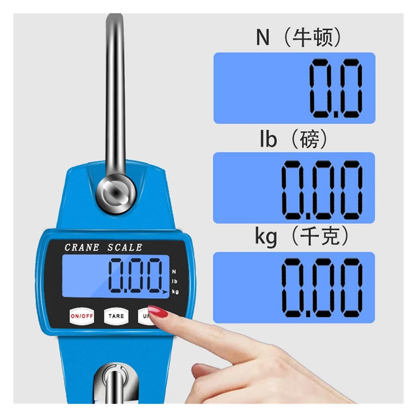 1PC Mini Bilancia sospesa 300KG/0.1KG elettronica for gru portatile for pesatura industriale for N/lb/kg Conversione unità(Blue)
