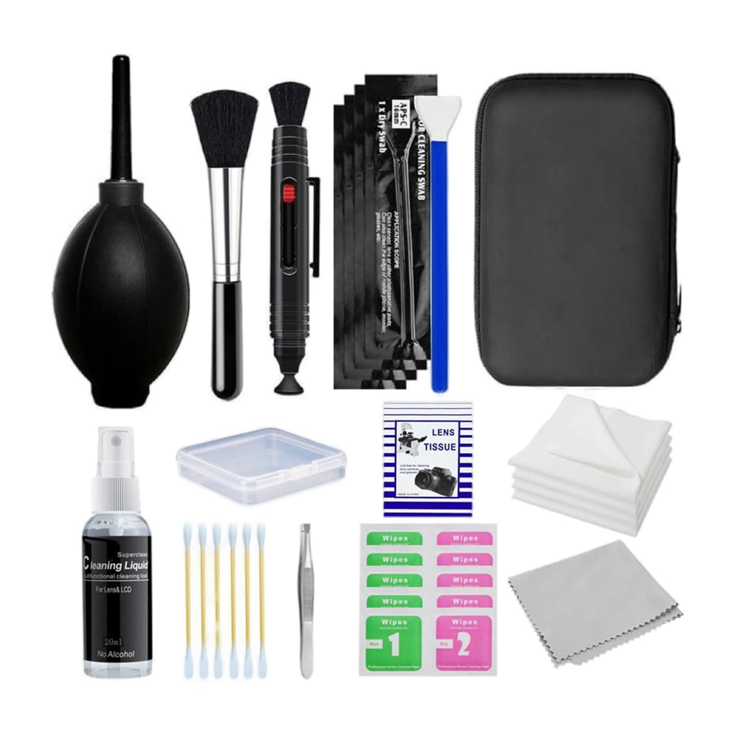 KASTWAVE 28-in-1 Camera and Electronics Cleaning Kit - Professional Lens Cleaner for DSLR, Mirrorless, Phone Cameras. Includes Air Blower, Cleaning Solution, Brushes, Cloths, Screen Wipes