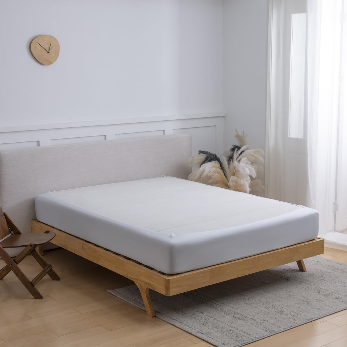 Box Spring Cover Full Size, 4 Way Stretch Smooth and Elastic Wrap Around Band 4 Sides Bed Skirt for Hotel & Home - Full, White