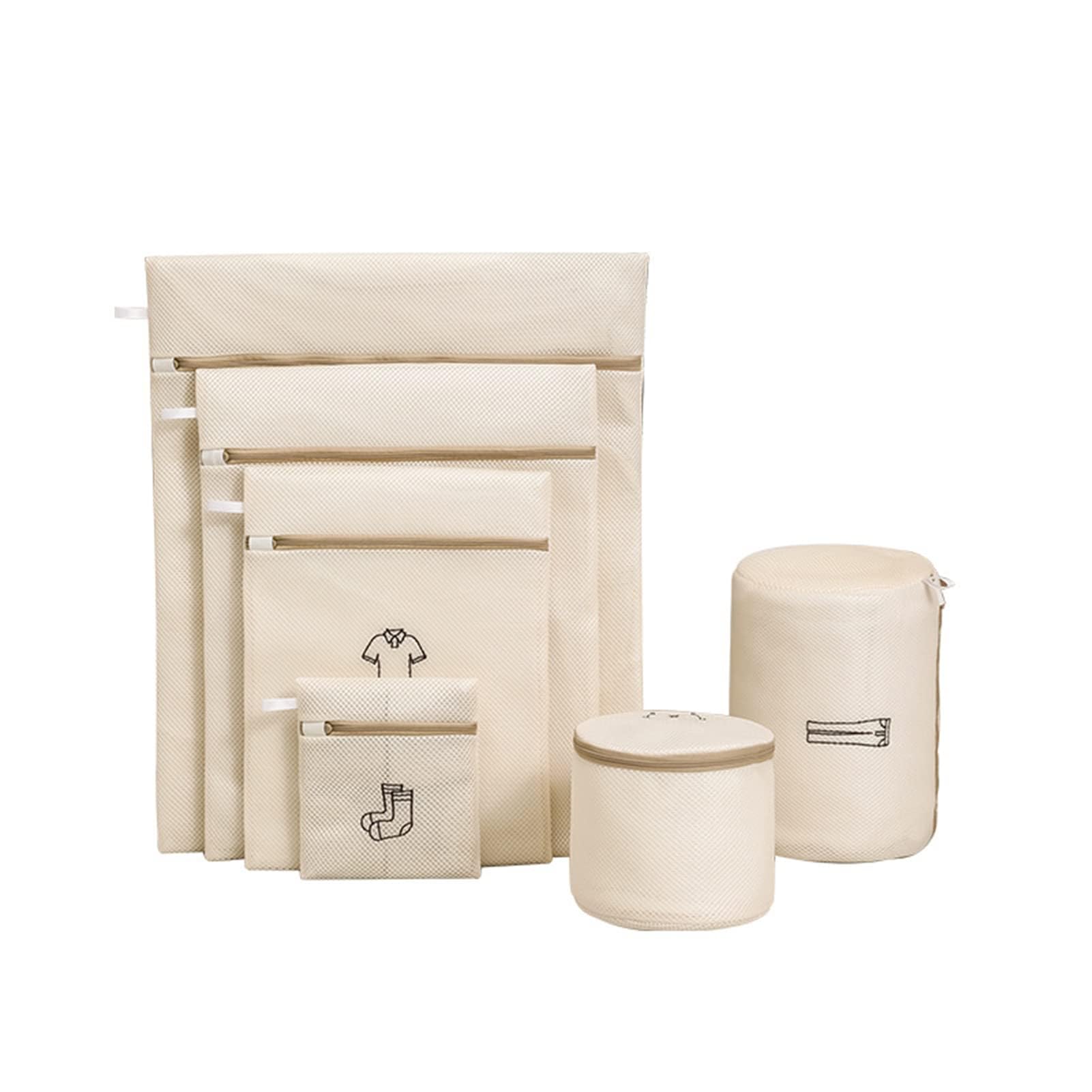 TERRIFI Mesh Laundry Bags, 6 Pcs Reusable Double Layer Thickened Washing Bags, Durable Wash Bags for Machine Use, Ideal for Tops, Skirts, Trousers, Socks, Underwear, Bras, Beige