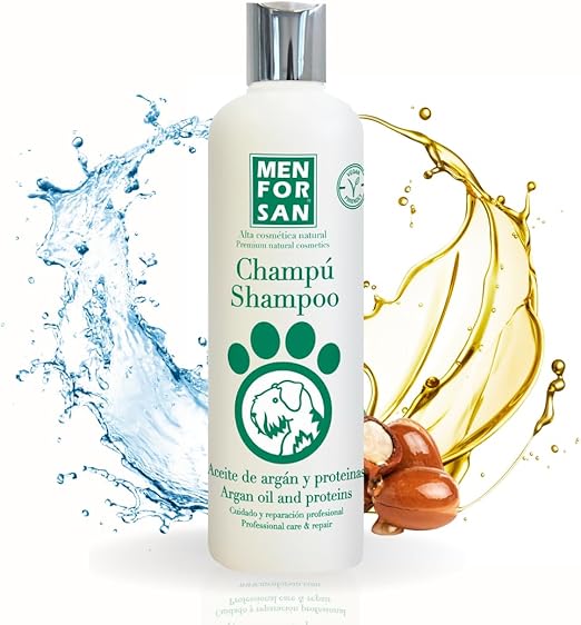 MENFORSAN Champu para perros con aceite de argan y proteinas 300ml, aporta brillo espectacular