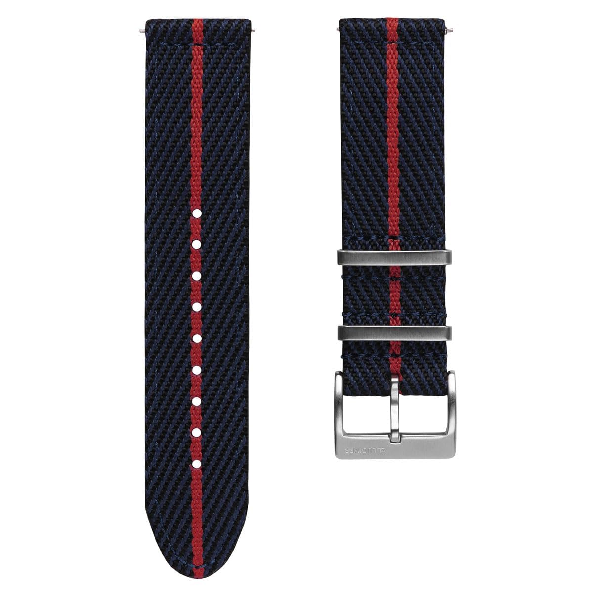 ZULUDIVER Seasalter Nylon Watch Strap, 2-Piece Military Style, Quick Release, OEKO-TEX Certified, Durable & Comfortable, Stainless Steel Hardware, Blue & Red, 20mm