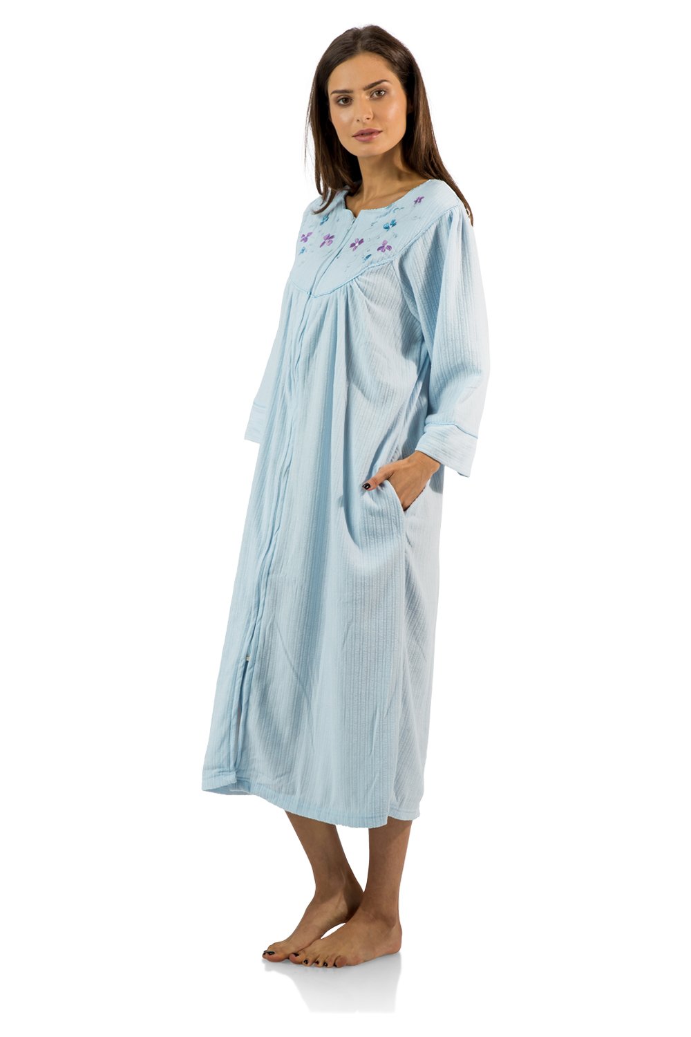 Casual Nightswomens Zipper Front Jacquard Fleece Long Robe Duster