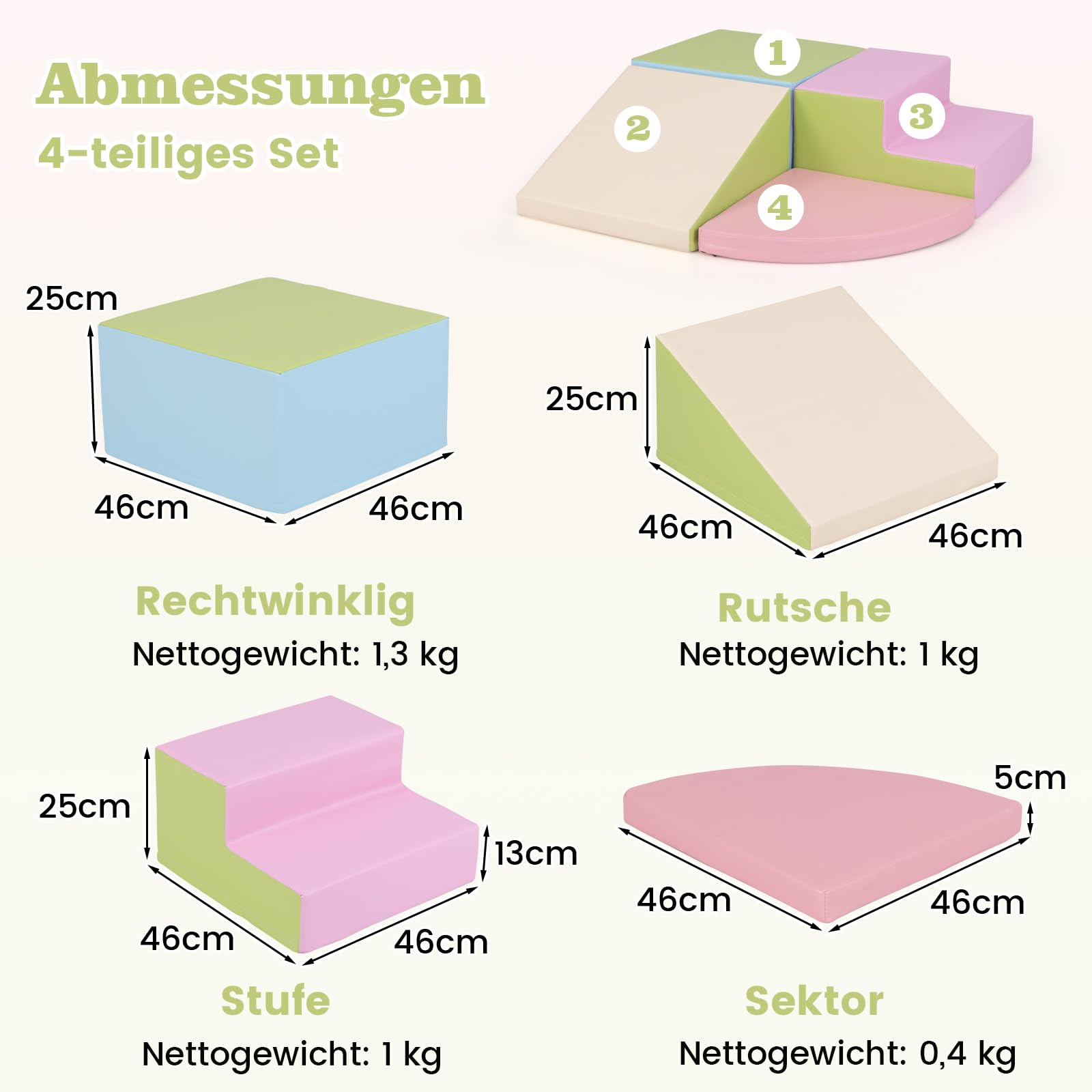 COSTWAY 4 TLG. Schaumstoffbausteine, Riesenbausteine zum Toben und Klettern, Softbausteine aus Schaumstoff, Großbausteine, Bauklötze für Kinder im Vorschulalter, Babys & Schulkinder (Rosa)