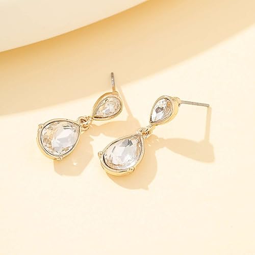 Miniatura 5 de Juego de joyas de lágrima para dama de honor nupcial, oro de 18 quilates, oro rosa o plata chapada en plata, collar y aretes para regalo de boda