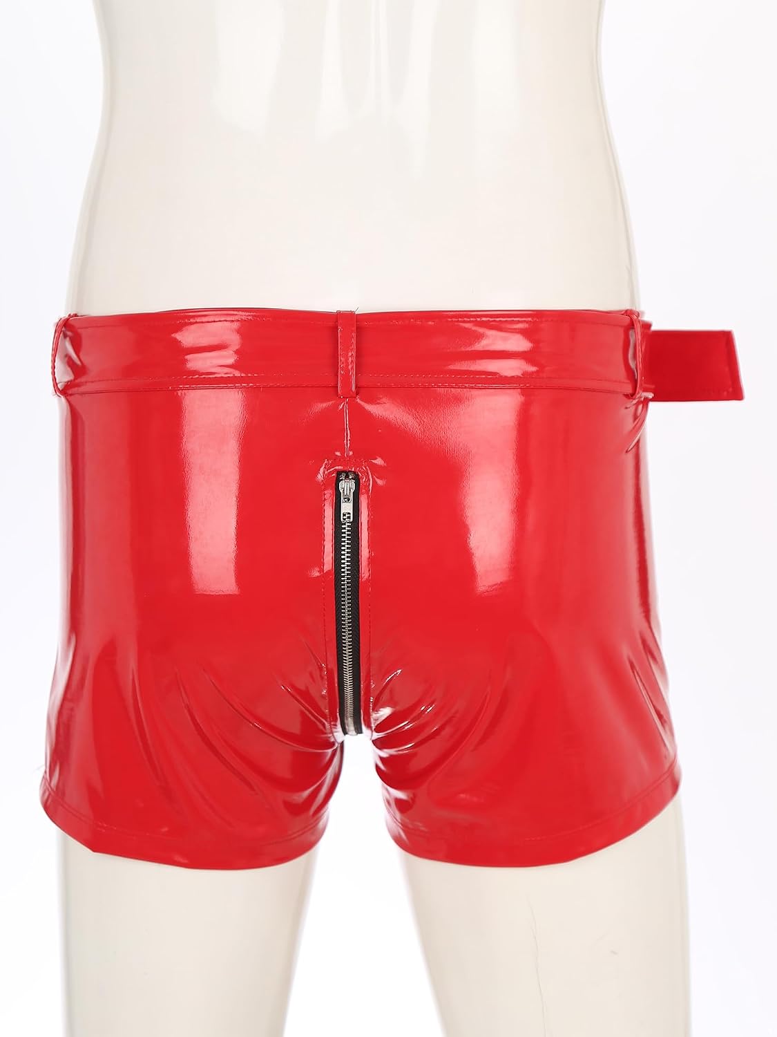 YiZYiF Men's Wet Look PVC Leather Short Solid Liquid Bulge Pouch Open Butt Boxer Shorts Hot Pants
