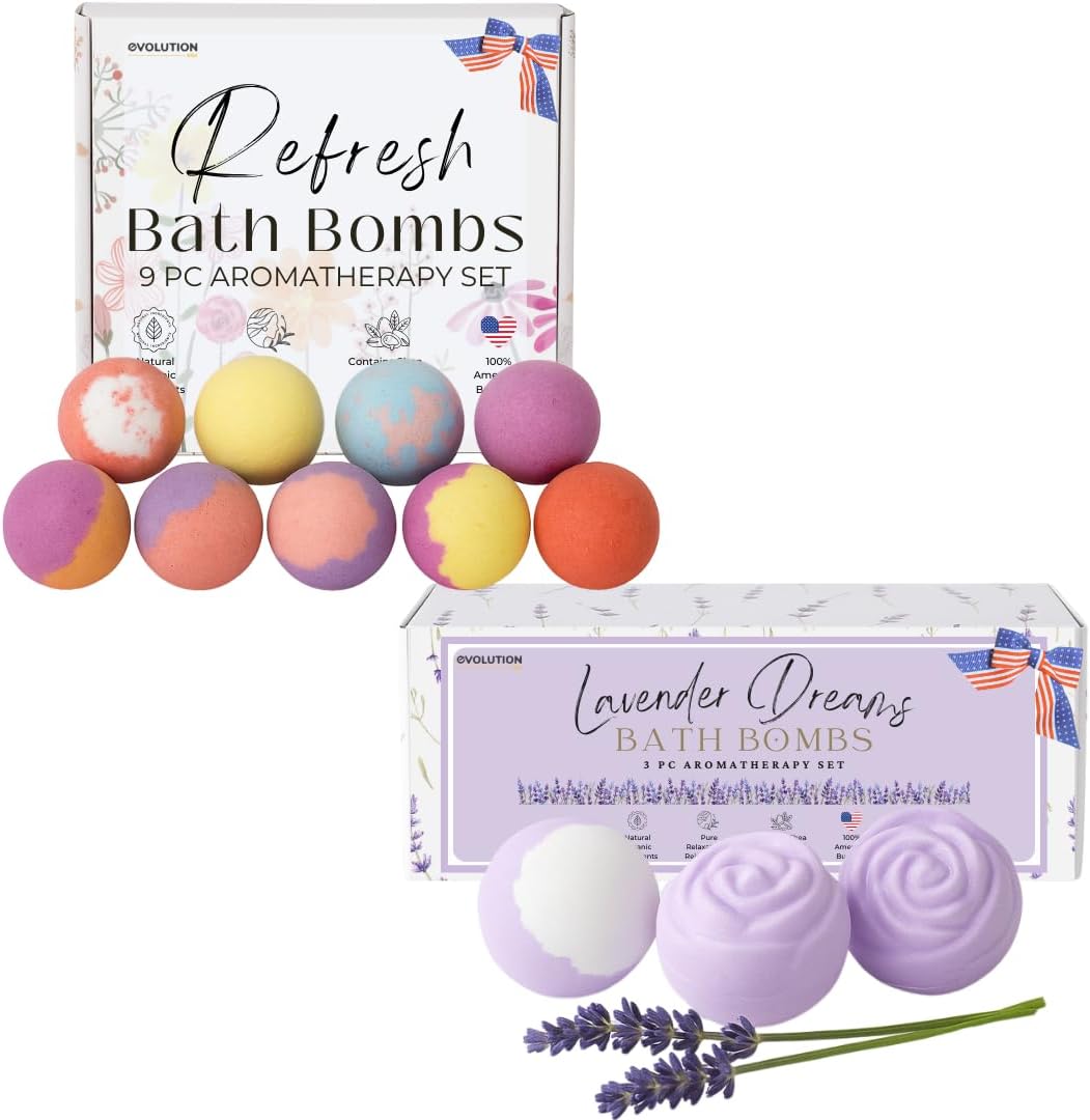 EvolutionUSA Lavender Dreams & Refresh Minis Bath Bombs Bundle - Enjoy These 2 top Selling Bath Bomb Sets That Make The Perfect Bath Bombs for Girls Gift