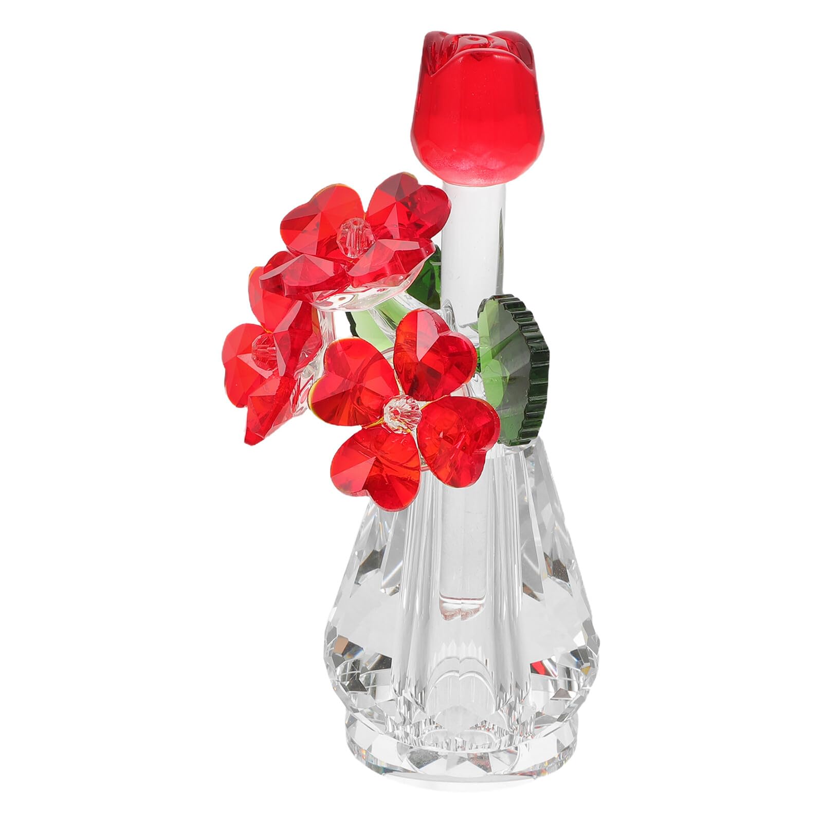 Fleur de Rose en Cristal Rouge d'Ornement : Presse-Papier de Table en Verre Lumineux