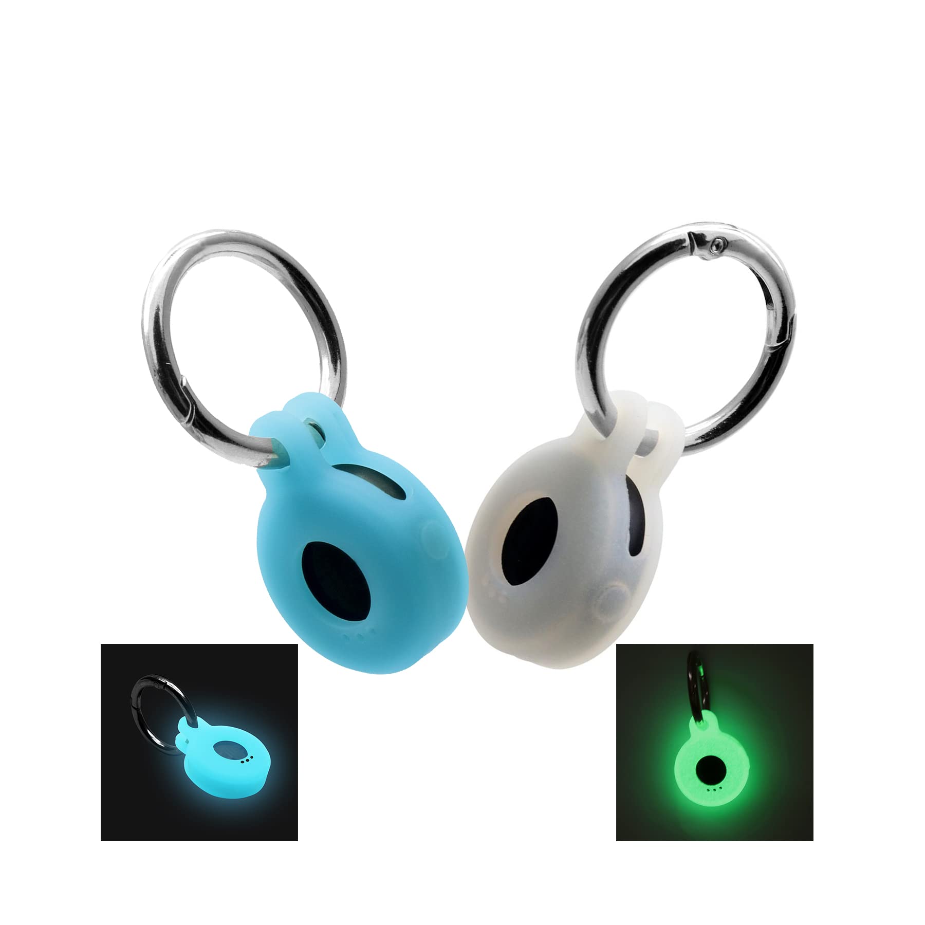 Compatible for Tile Sticker Keychain Holder,(Glow in the Dark) Silicone Tracker Case Cover for Pet Collar,Birthday Party Supplies to Family,Glow Blue Green