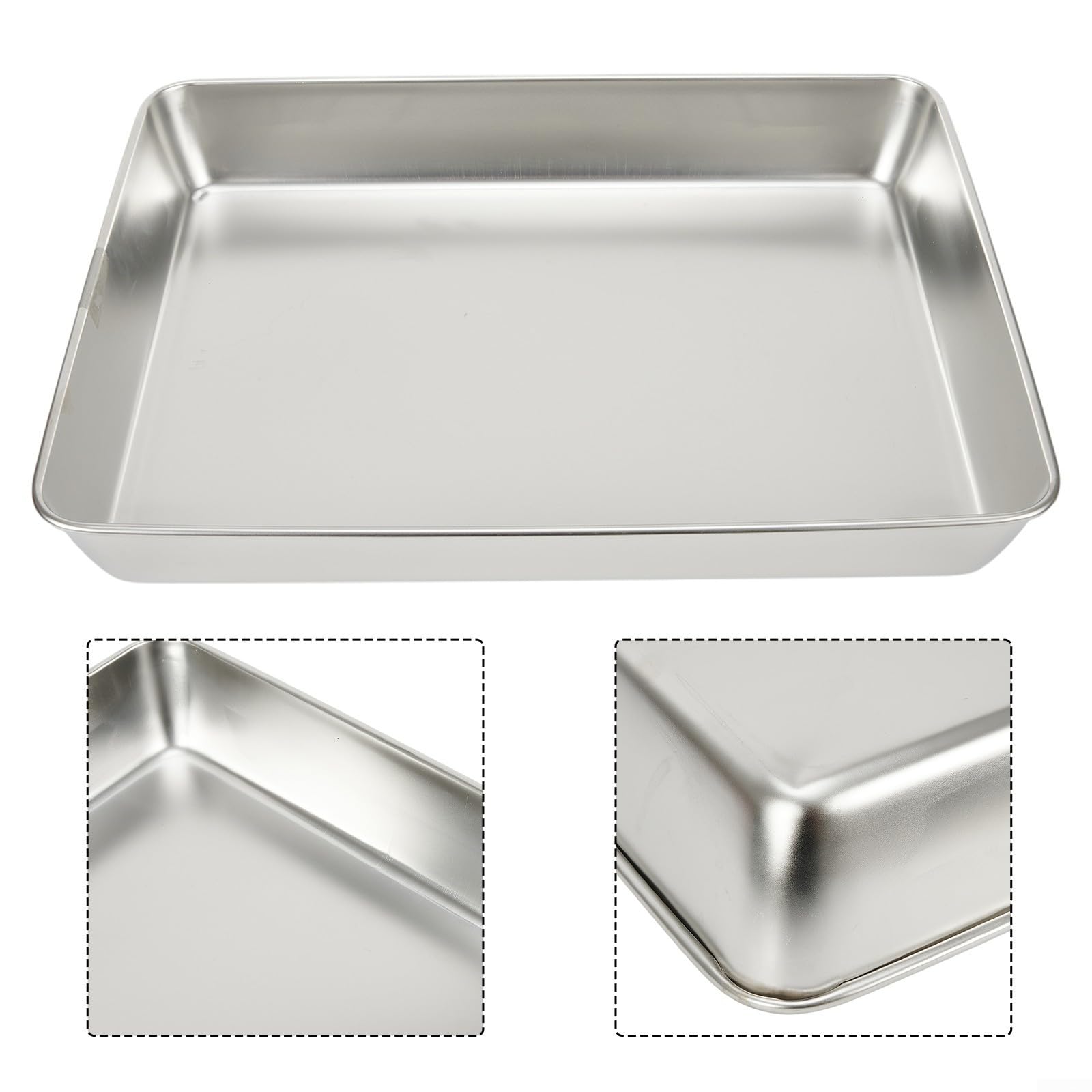 Vassoio rettangolare in acciaio inox resistente per la preparazione e il servizio dei pasti, adatto a qualsiasi ambiente (40 x 35 x 5,5)