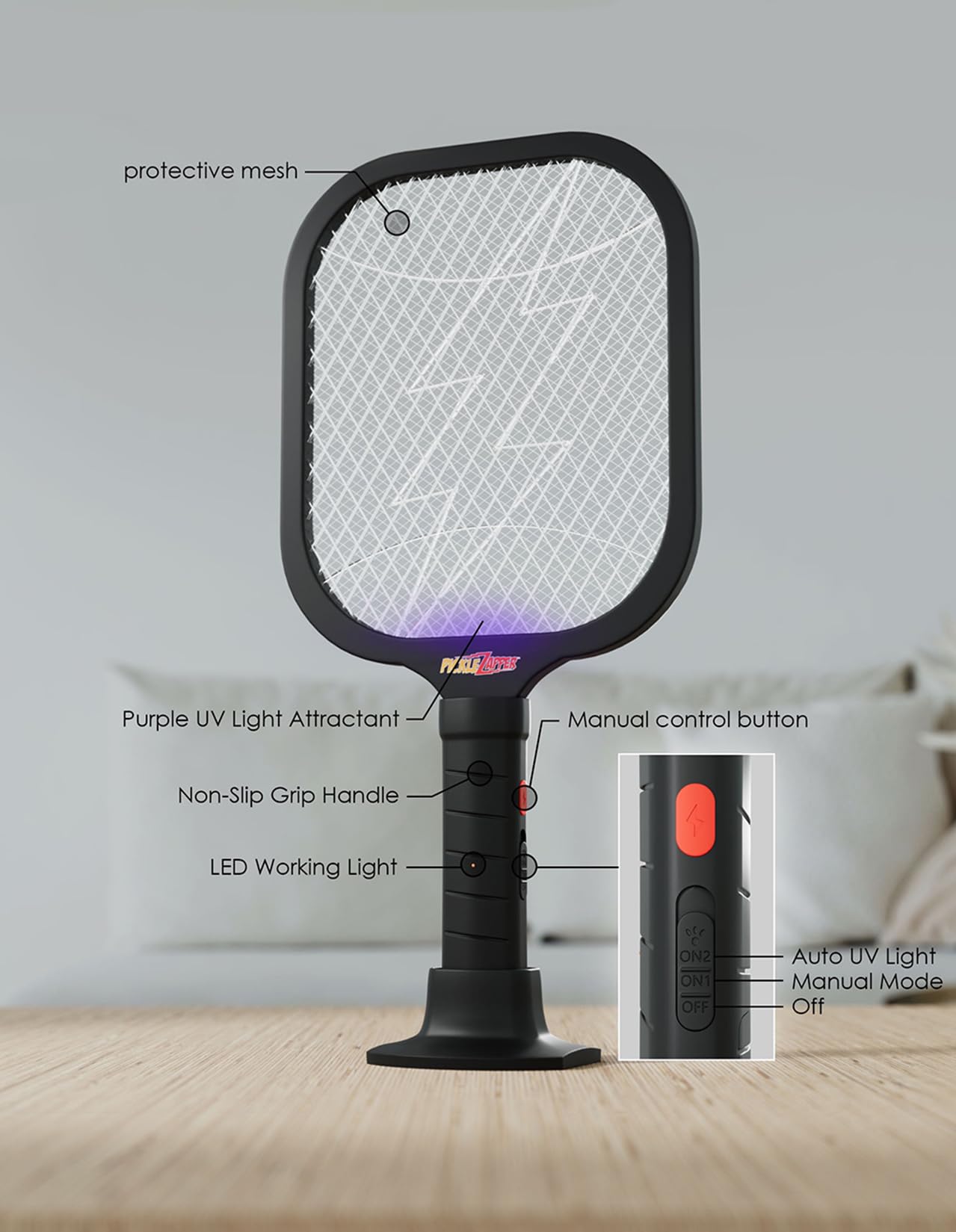 Racchetta elettrica per mosche, per interni ed esterni, racchetta per insetti volanti, zapper per insetti volanti, racchetta per interni ed esterni, racchetta portatile per insetti (alimentata a