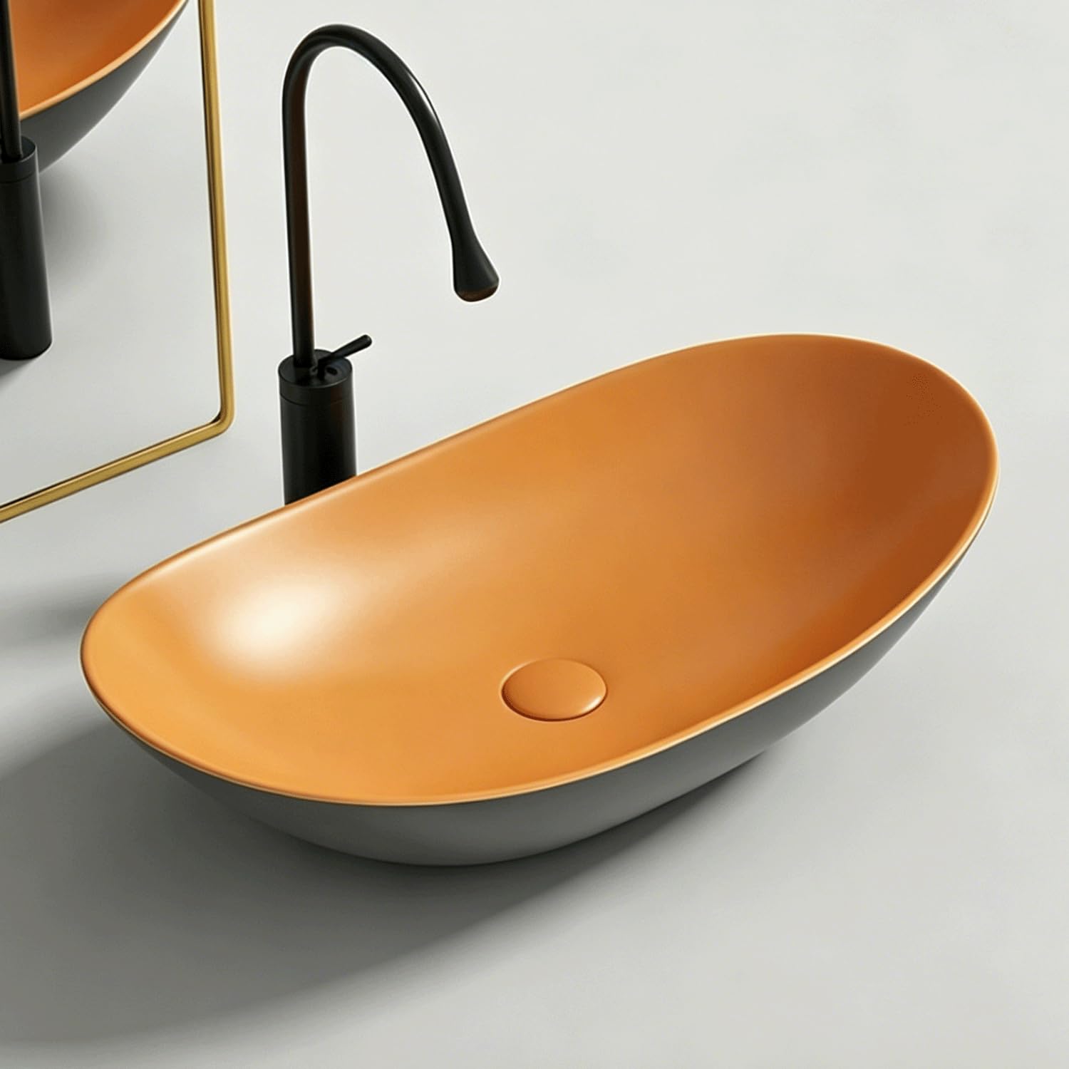 QjxSXLFSX Oval Bathroom Sink, Ceramic Basin Sink, Vintage Countertop Sink, Ceramic Sink, Countertop Bathroom Sinks, Suitable for Bathrooms And Small Guest Restrooms,B,62×36×15cm