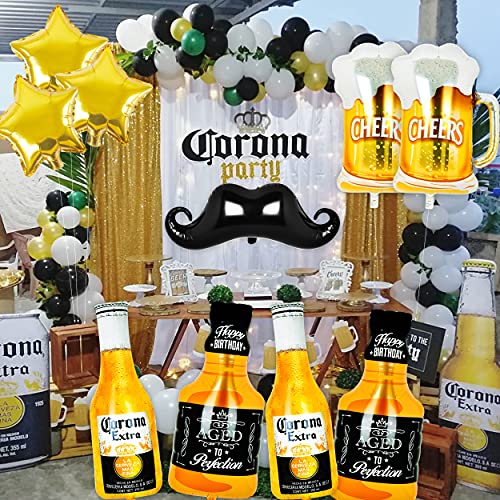 13Pcs Beer Mylar Helium Balloons Corona Whiskey Bottle Beer Mug Golden Pentagram Balloon Beard Foil Balloons For Birthday,Webbing,Beer Themed Party Decoration Supply #TOP5