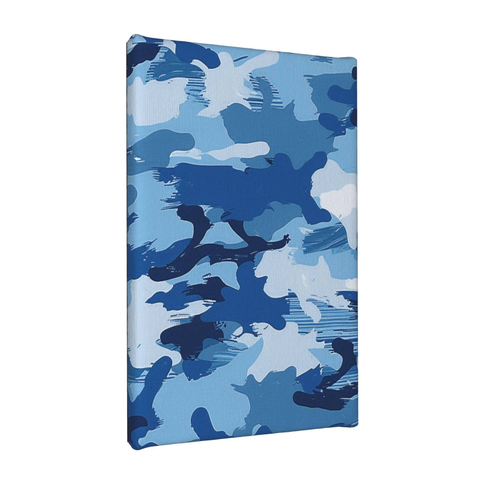 YKLJG Blue Camouflage Printed Wall Art Canvas Painting 20x30 CM Wooden Framed Picture Painting Artwork Prints for Bedroom Kitchen Home Office Decor