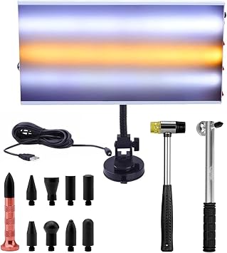 Professional PRD Paintless Dent Reflector Board Light Kit, with Dent Repair Hammer Rubber Hammer Tap Down Pen Set, for Auto Body Dent Removal