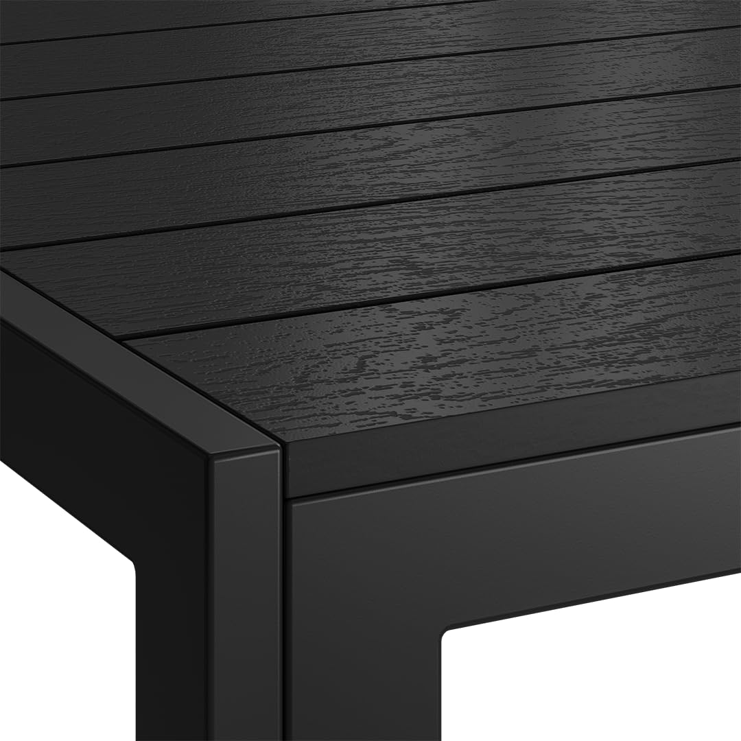 STEELSØN Alaris Gartentisch 115x71 cm – Esstisch Garten für 6 Personen – Balkontisch mit Metallgestell, Schwarz – Outdoor Tisch für Balkon – Terrassentisch mit Kunstholz Tischplatte UV- & wetterfest