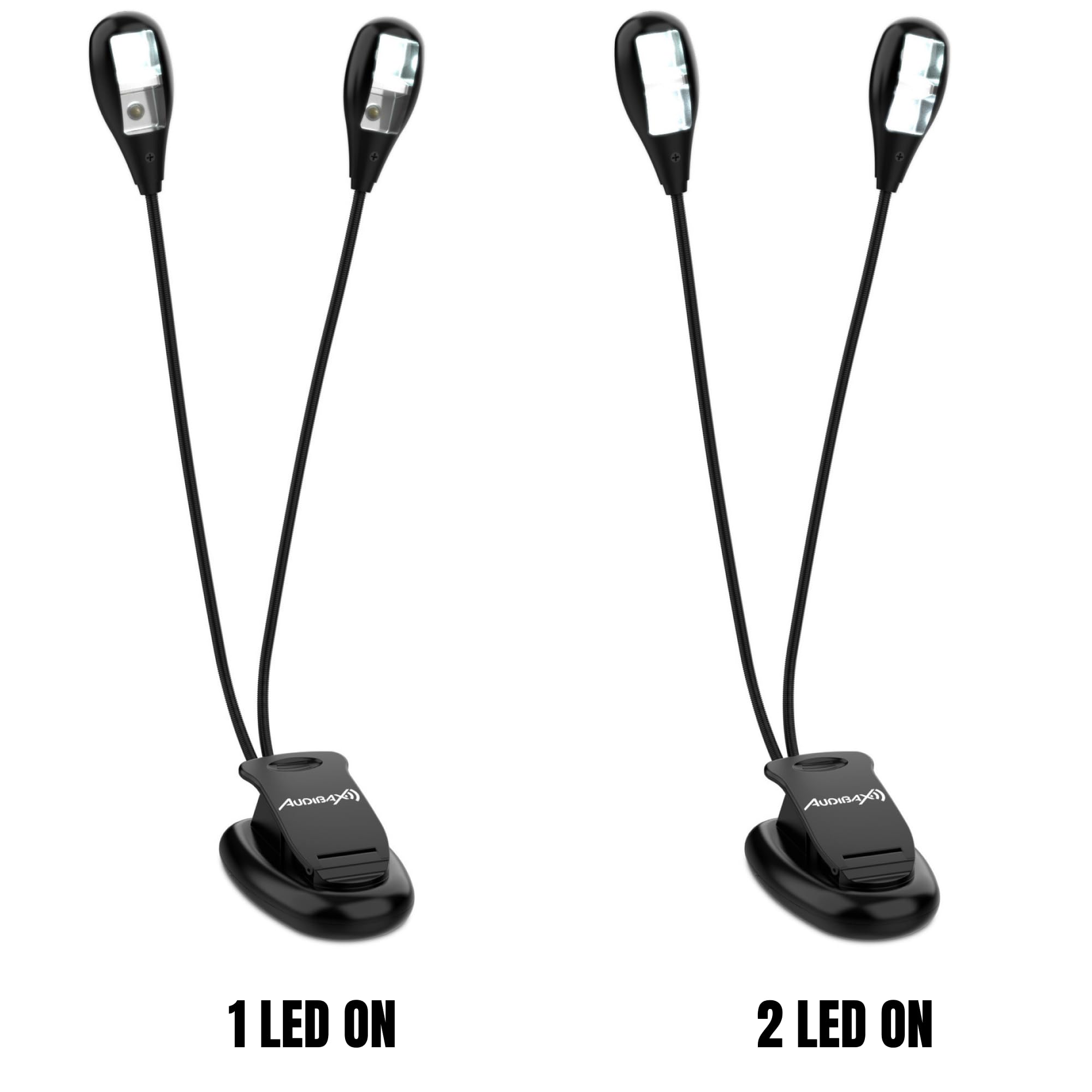 Audibax Niza 4 – Lampe Double Pupitre – Lampe pour Partitions Alimentée par Batterie – Réglage Individuel de l'Intensité – Connectivité Filaire AC/DC – Lampe de Piano pour le Soin des Yeux