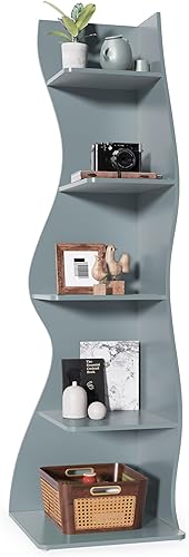 Miniatura 12 de LITTLE TREE Estantería esquinera pequeña, moderna estantería de esquina de pared de 5 niveles, elegante estante de almacenamiento para espacios