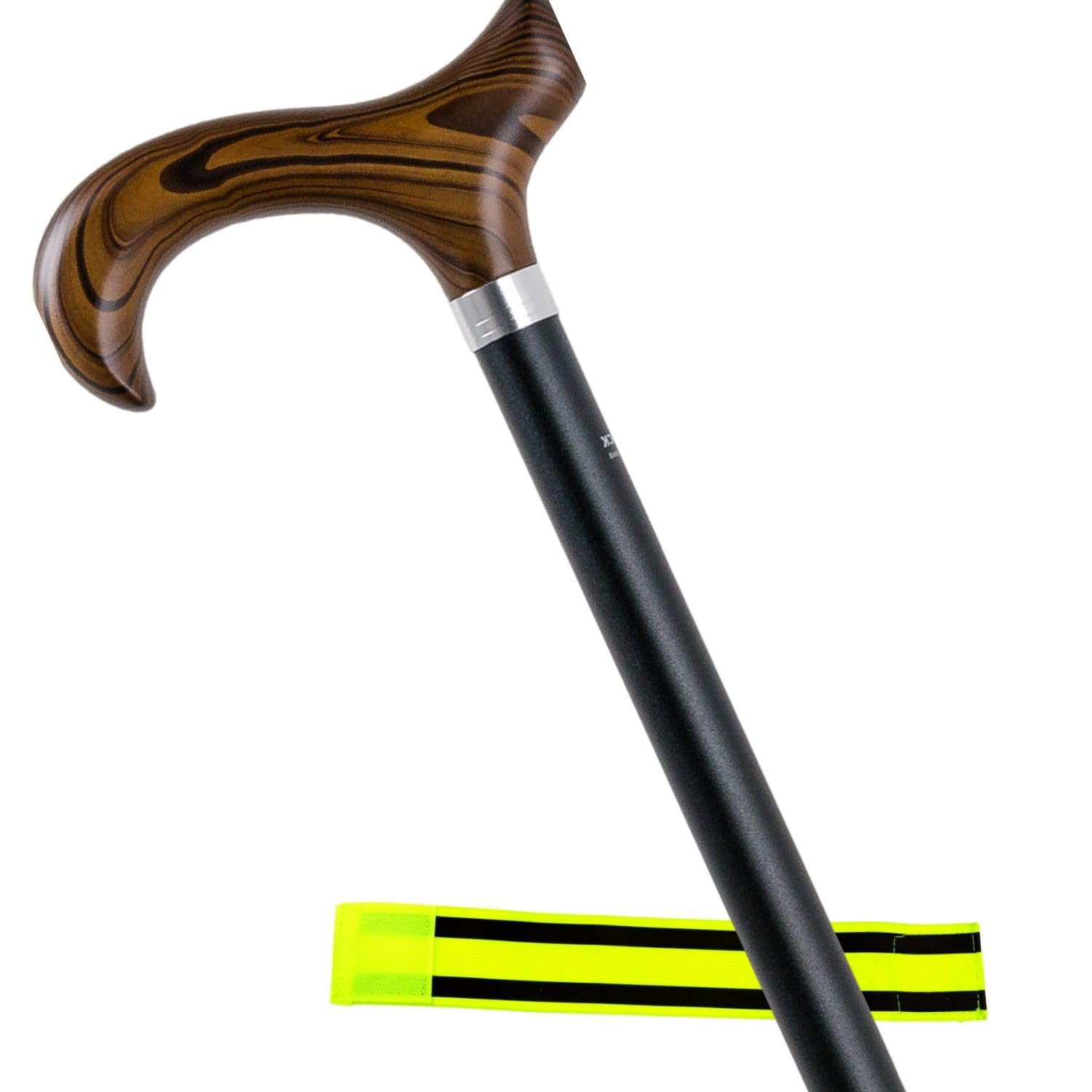 Gastrock - Bastón de aluminio con altura ajustable, estable, mango Derby de madera dura, ligero, soporta hasta 110 kg + pulsera de velcro Olanmarp con rayas