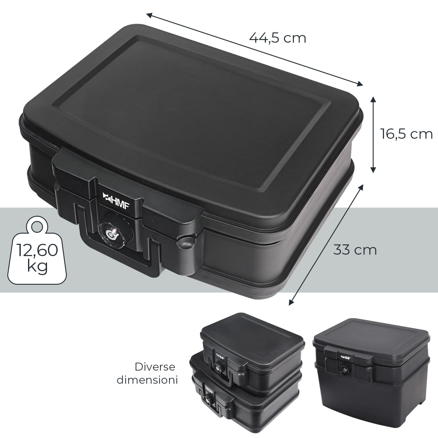 HMF 250452 Scatola portadocumenti ignifuga e impermeabile | DIN A4 | 44,5 x 16,5 x 33 cm | nero