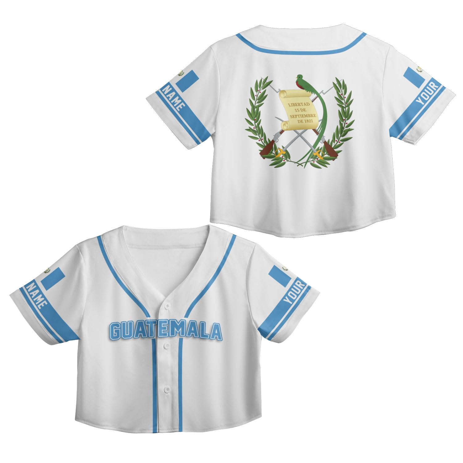 Custom 3D Guatemala Pride Baseball Jersey Croptop Shirts Unisex Personalized Guatemalan Flag, Quetzal Bird Jersey Shirt Gift (Polyester Blend, GTML 4)