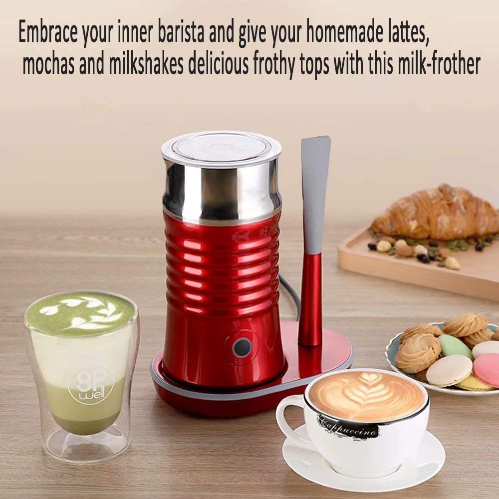 Milk frother, Latte Elettrico fruota e cremagliera di Cioccolata Calda Acciaio Inossidabile, Automatic Hot Cold My Steamer per caffè, Latte, Cappuccino, Cioccolatini Caldi, Oro (Color : Red)