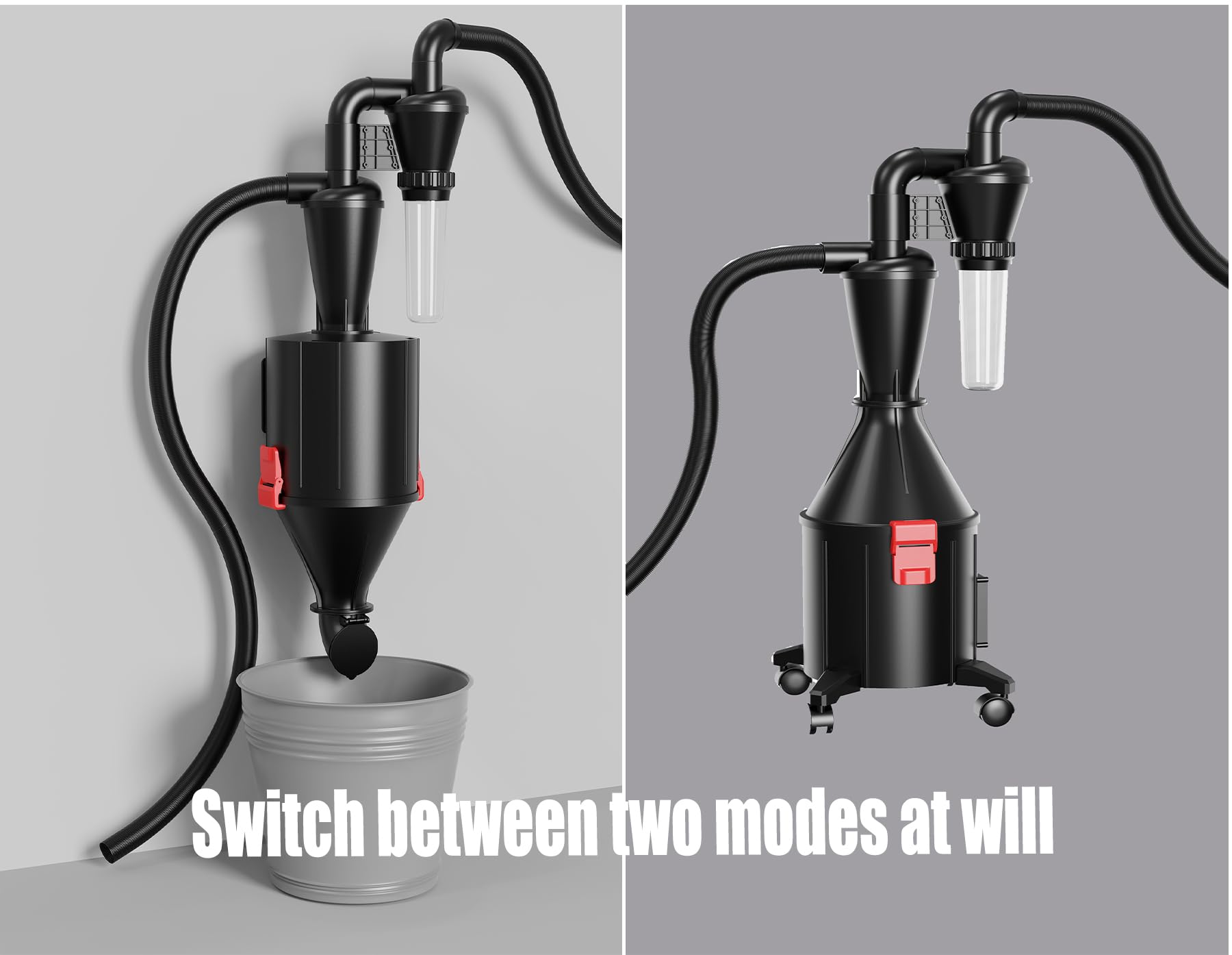 Doppelfilter Zyklon Staubsammler mit Doppelfunktion Eimer, kann an der Wand montiert oder als Eimer mit Rollen verwendet Werden 2 in1 Multifunktionaler Zyklon-Staubsaugerabscheider