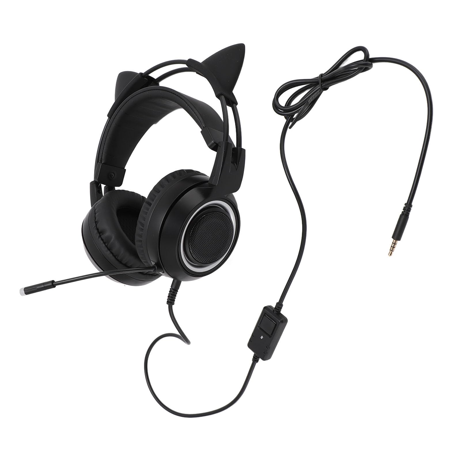 SENECESLI Gamingowy Zestaw Słuchawkowy z Uroczymi Kocimi Uszami, Stereo, z redukcją Szumów, z Mikrofonem, dla Dziewczynek, do Telefonu PC, Gniazdo 3,5 Mm (BLACK)