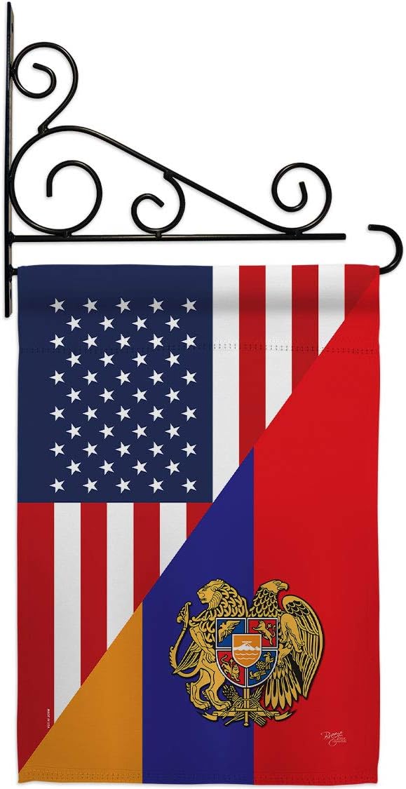 Armenia US Friendship Garden Flag Set Wall Holder Regional USA American Alliance World Country Particular Area Small Decorative Gift Yard House Banner Made In 13 X 18.5
