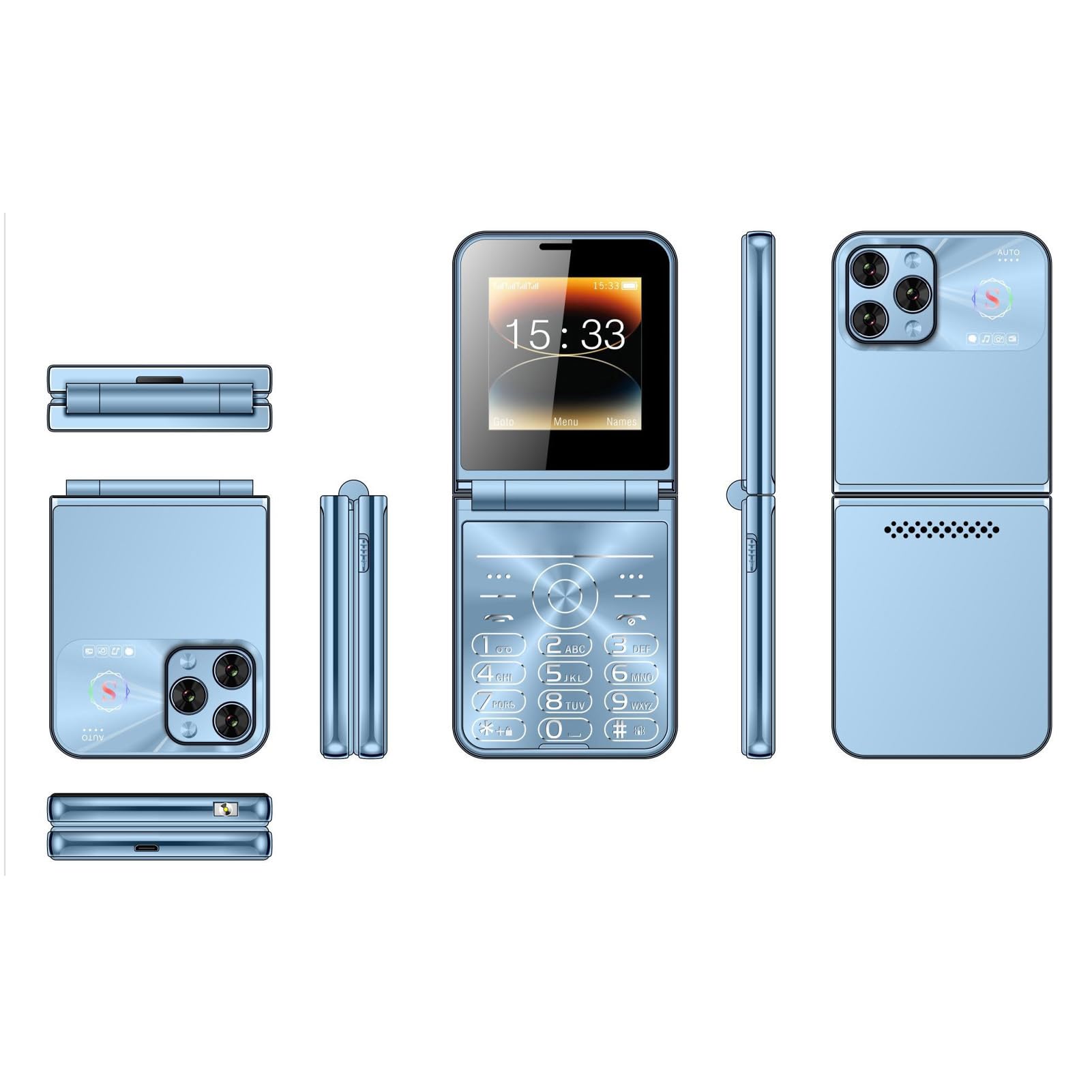 Bewinner Teléfono con Tapa Desbloqueado 2G para Mayores, Móvil con Botones Grandes y 4 SIM en Espera, Pantalla 2.6 Pulgadas (Azul)