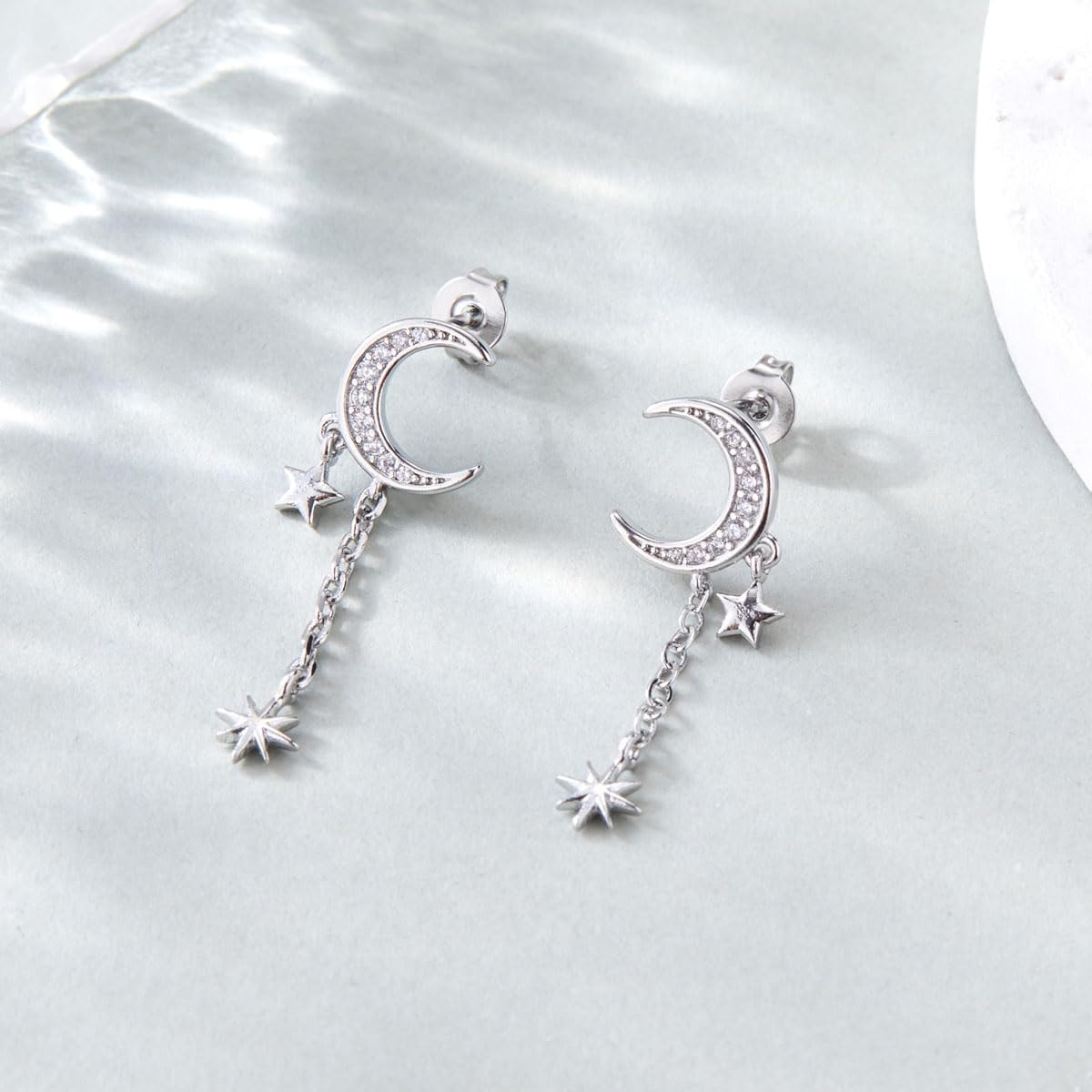 Moon And Star Earrings for Women Sterling Silver Post Stud Earring Hypoallergenic Dangle Earrings With Star Drop Women Gifts - Image 6