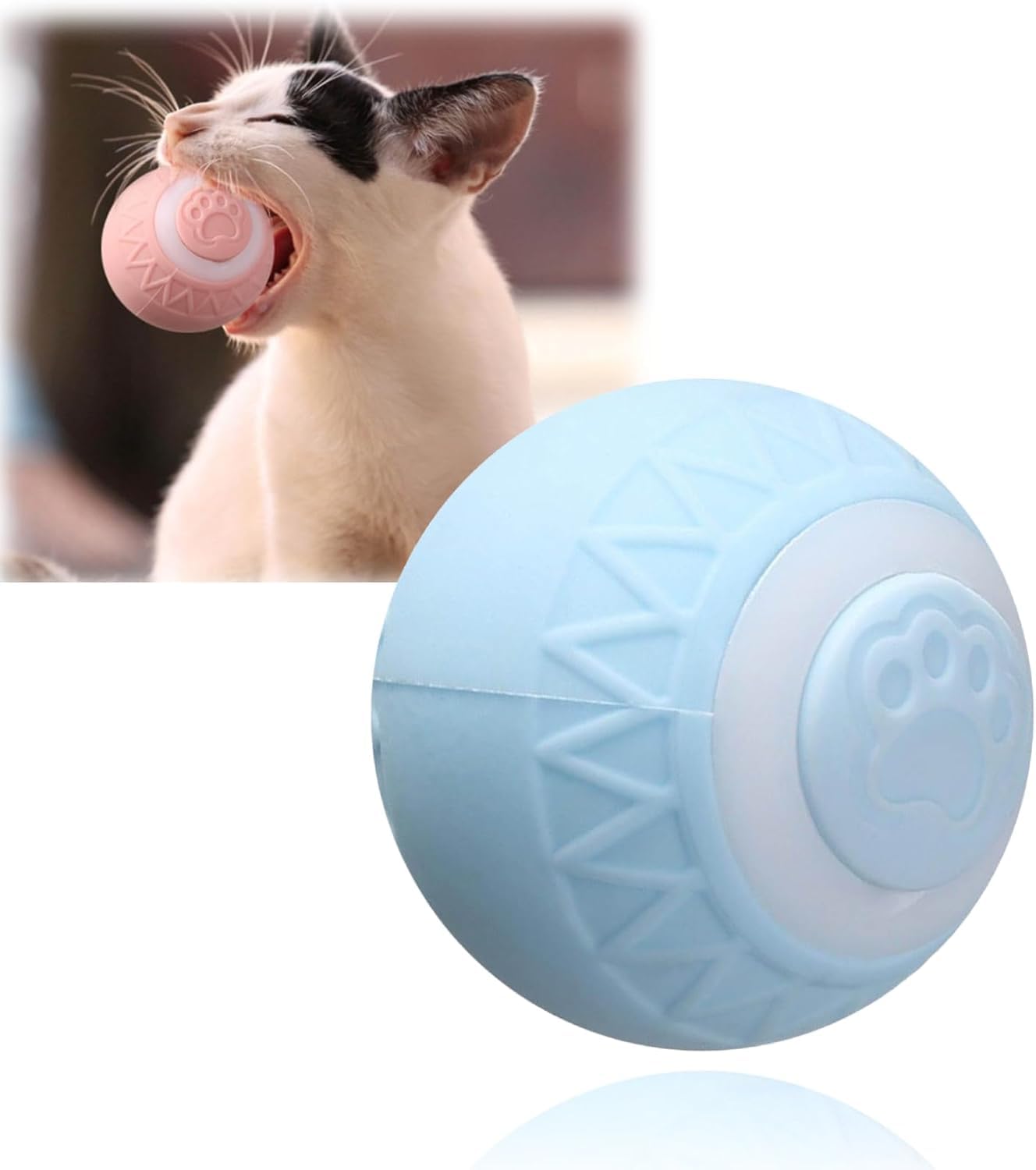 Maommadio Automatic Rolling Ball Cat Toys - Cats Rolling Pet Toy Ball - Rechargeable Motion Activat Pet Bal-Self Rotating Ball with Led Lights for Cat Dog (Blue)