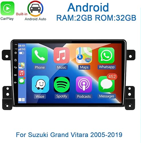 Miniatura 2 de Para Suzuki Grand Vitara Radio 2005-2019 Radio estéreo para coche Android 12 Inalámbrico incorporado CarPlay Bluetooth Unidad Principal 9 Pulgadas