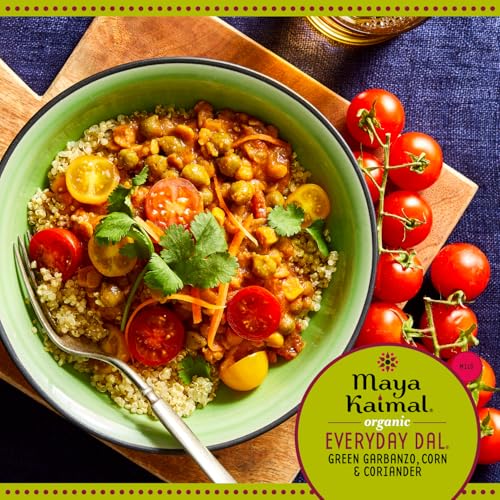 Image of Maya Kaimal Organic Indian Everyday Dal Green Garbanzo Corn and Coriander, Plant Based, Non GMO, Certified Kosher, Vegan, 10 Ounce (Pack of 6)