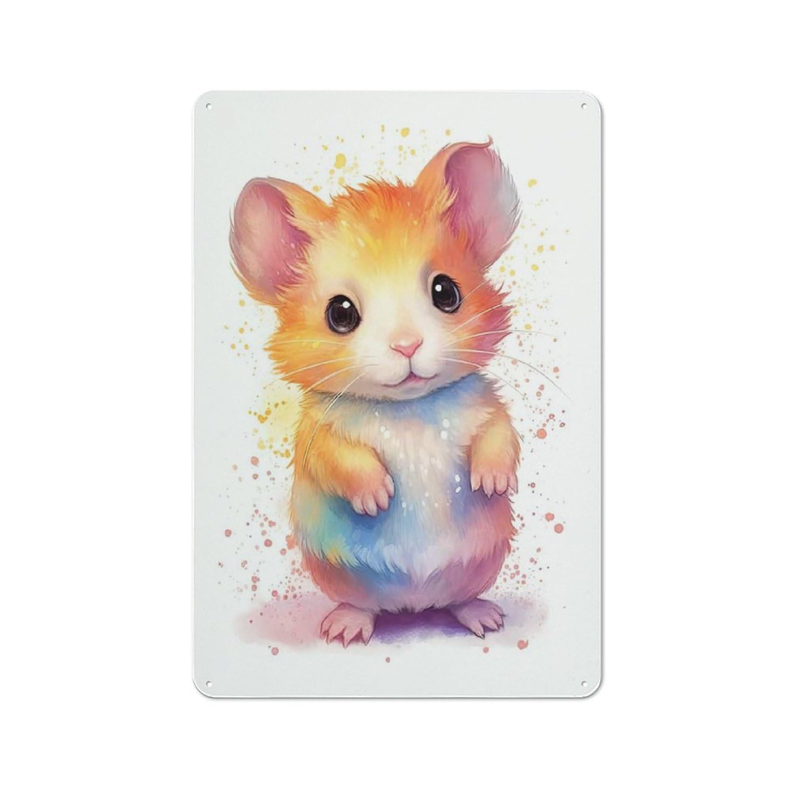 Watercolor Baby Hamster Vintage Metal Sign 30x20cm for Hobby Room Or Studio, Housewarming Present for People Styling Hobby Room And Studio