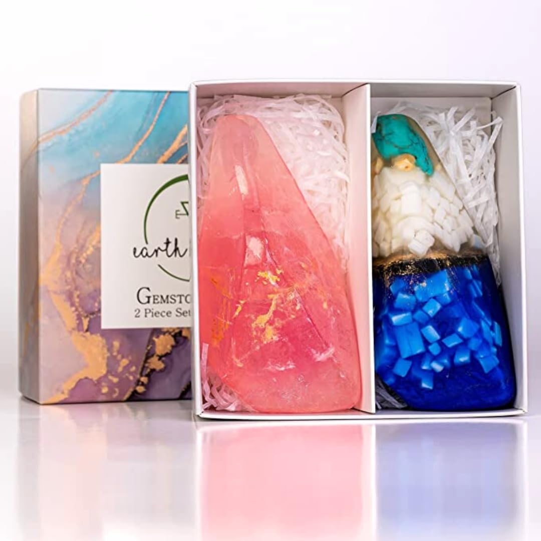 Rock Soap- Soap Rocks set of 2- Gemstone Soaps with Real Crystals inside- Decorative Crystal Soap with Natural Ingredients & Essential Oil- Moisturizing & Scented Fancy Soap Gift for Women & Men