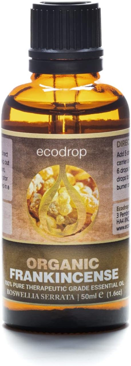 Ecodrop Frankincense Essential Oil I 50ml I Cosmos Certified Organic and 100% Pure Essential Oils I Top Therapeutic Grade for Aromatherapy I for Massage, Diffusers & Bath