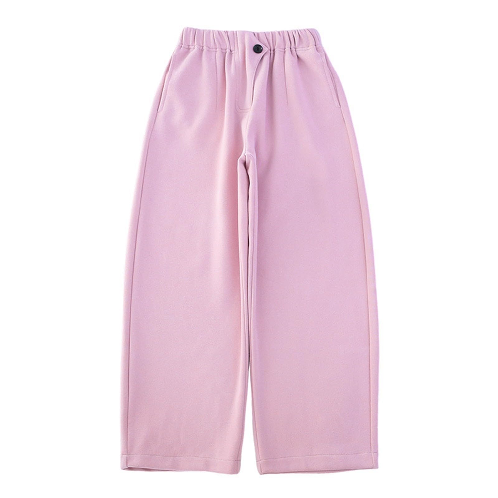 Girls' Active Wide Leg Pants Kids High Elastic Waist Palazzo Pant Loose Straight Baggy Sweatpants (Pink, 10-11 Years)