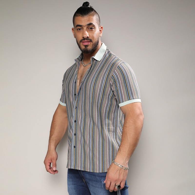 Image of Instafab Plus Men's Shirt for Casual Wear | Spread Collar | Short Sleeve | Button Closure | Plus-Size Fit | Cotton Shirt Crafted with Comfort Fit for Everyday Wear