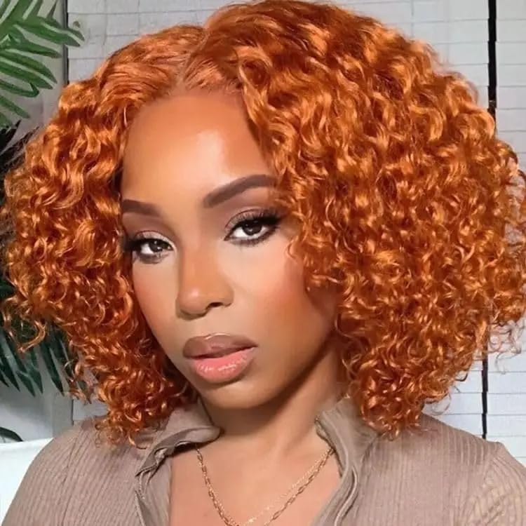 Ginger Bob Wig Human Hair 13x6 Frontal Lace Wig 200% Density Lace Front Wigs Human Hair Pre Plucked Bob Wigs for Black Women 100% Real Human Hair Wig 12 Inch