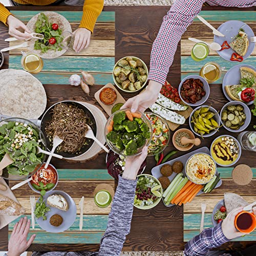 13X19 Inch Farmhouse Placemats Set Of 4 Pcs, Heat-Resistant Non-Slip Pvc Dinning Table Mats Kitchen Table Mats, Retro Wood Grain Green And Brown Stripes Vinyl Placemats For Kids Party Dining Decor #TOP4