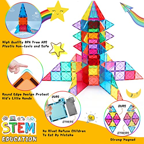 Magnetic Tiles Blocks Building Sets For Kids, 3D Magnet Tiles Building Blocks For Kids Ages 4-8 Stem Learning & Educational Toys For Toddlers Boys Girls 3 4 5 6 7 8 9 10 + Year Old Birthday Gifts #TOP4