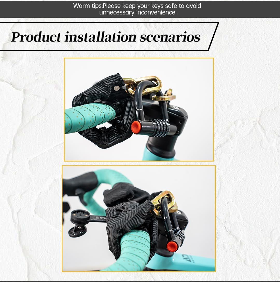 Bike Locks Heavy Duty Anti Theft,10mm Mini Motorcycle Combination U Lock with 6mm x 5FT Cable,4-Digit Combo Resettable Bicycle Lock for Bike, Motorcycle, Scooter, Door (Mini U Lock with 3FT Chain)