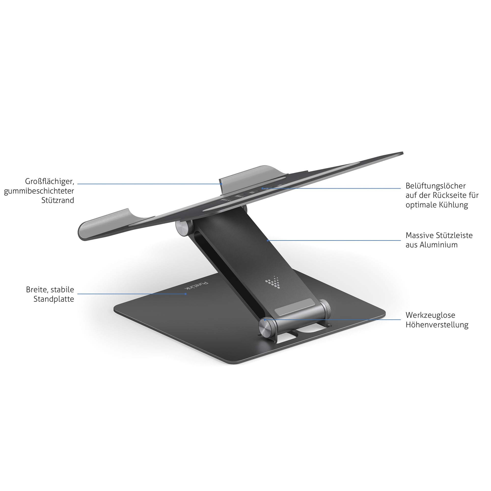 Vuelogic Laptop Ständer höhenverstellbar, Aluminium Notebookhalter | Ergonomische Laptop Erhöhung mit Anti-Rutsch-Pads, Lüftung und Kühlung für Schreibtisch & Home Office