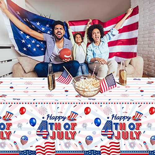 Image of CMUSKO 4th of July Tablecloth, 3Pcs Happy Fourth of July Table Cloth Plastic Rectangle Patriotic Table Cover for Independence Day Tables Decor Party Supplies, 108x180cm