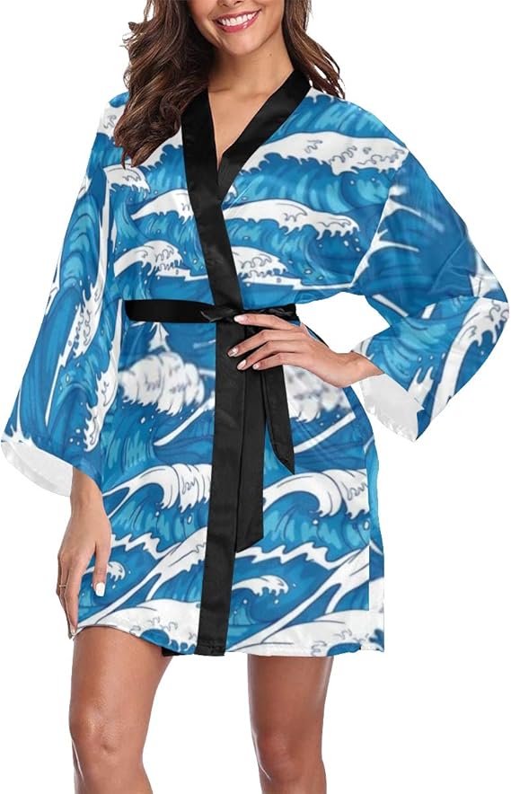 Robe Storm Waves Raging Ocean Kimono Robes Kimonos Robe for Women Short
